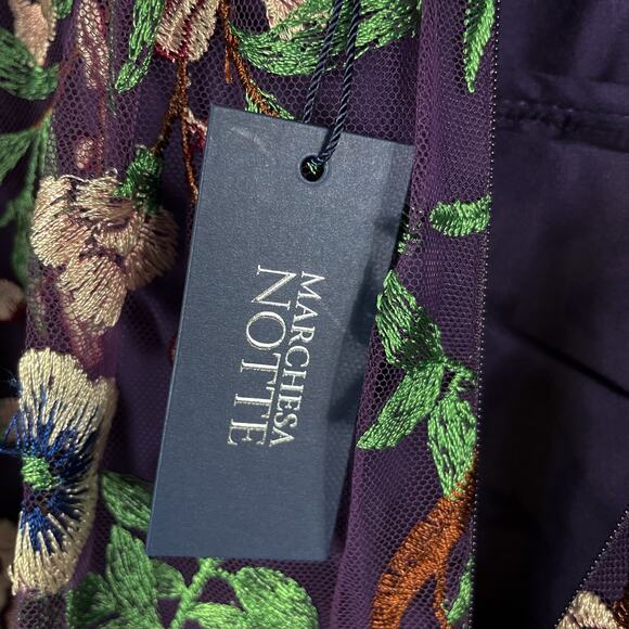 Marchesa Floral Embroidered Gown Purple Green Sheer Long Sleeve Dress Sz 2 - Picture 13 of 14